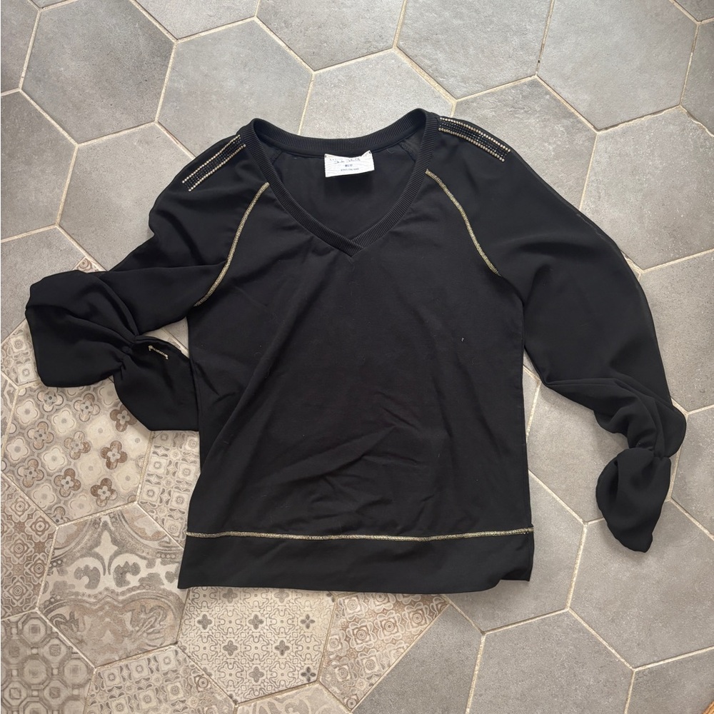 Elisa Cavaletti top with sheer sleeves.